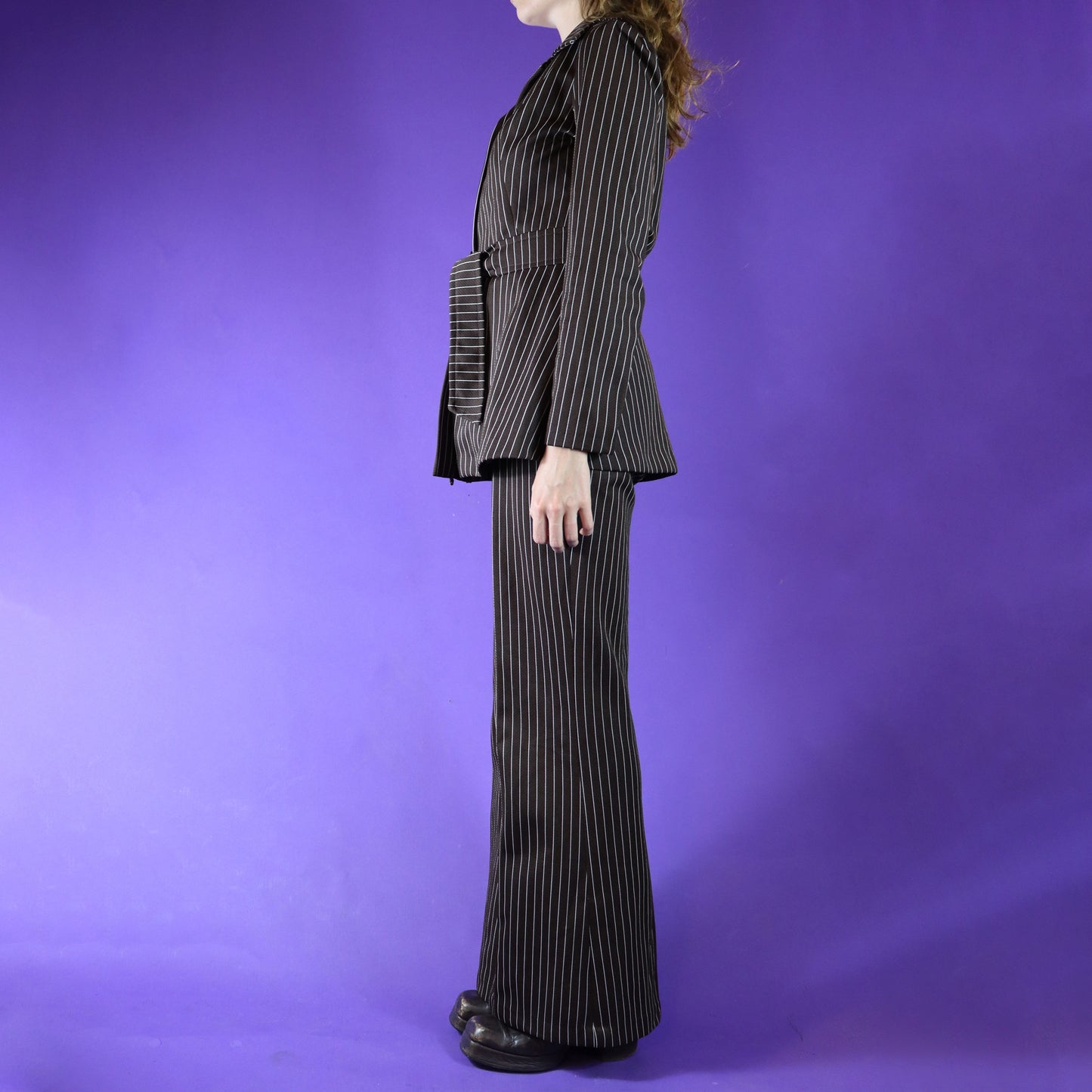 Vintage 1970s Brown Pinstripe Pantsuit Leisure Suit