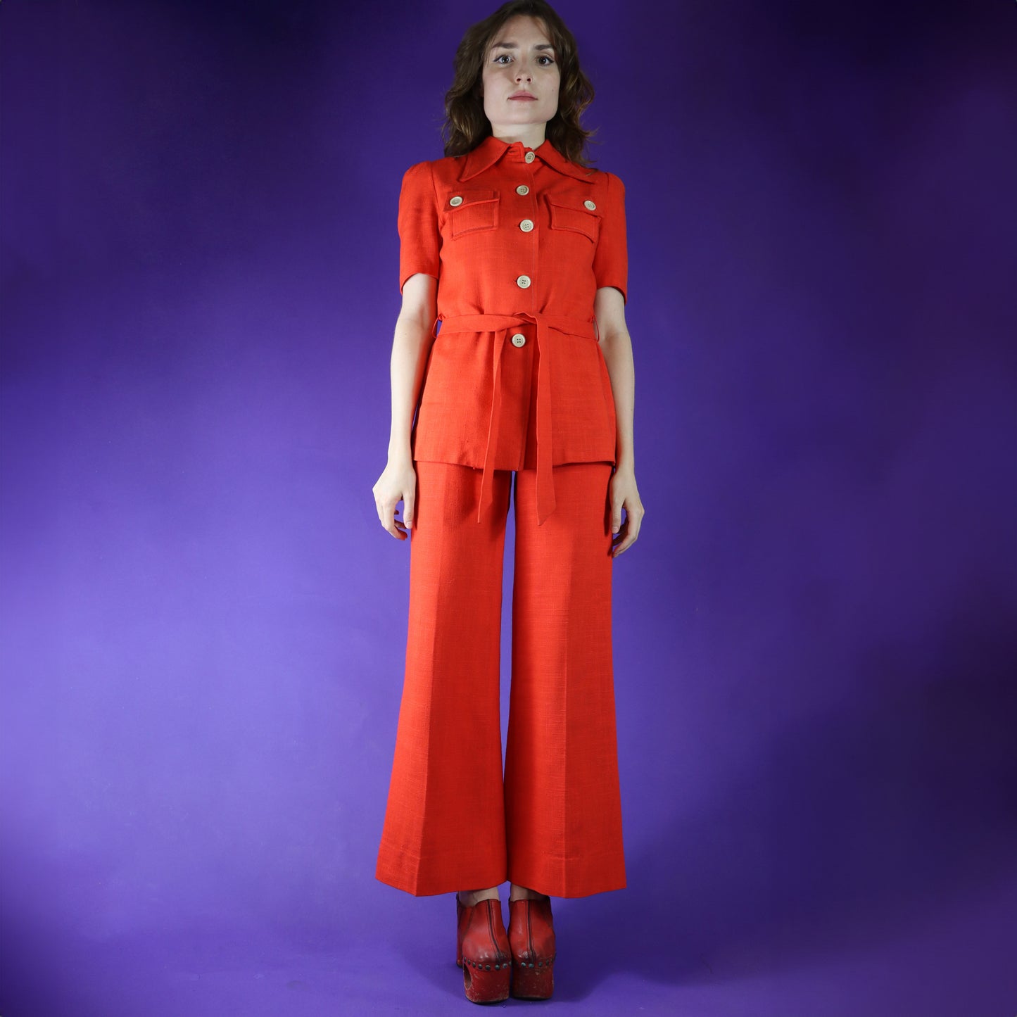 Vintage 1970s Highlight Red Linen Suit