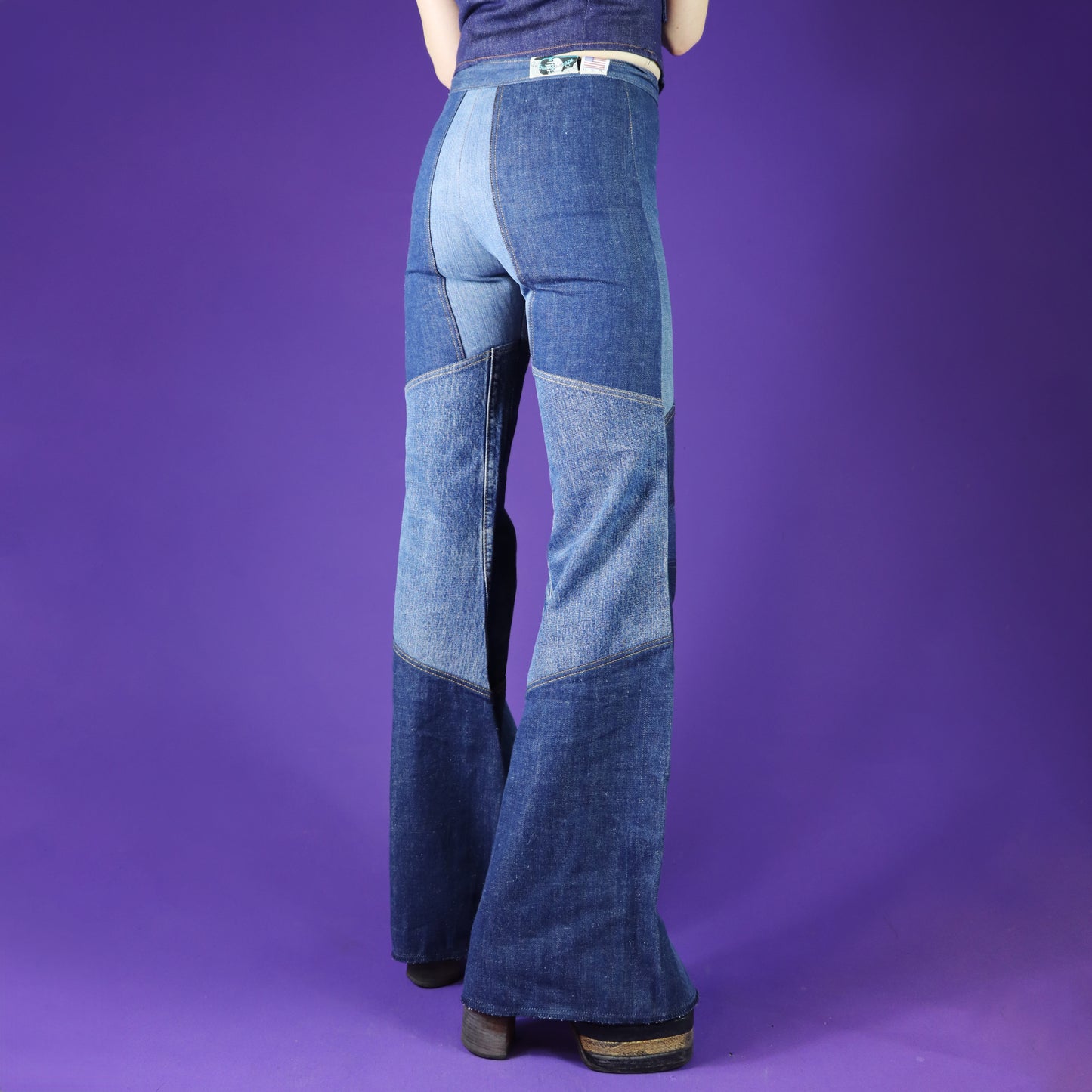 Vintage 1970s DEADSTOCK Antonio Guiseppe Patchwork Recycled Denim Flares