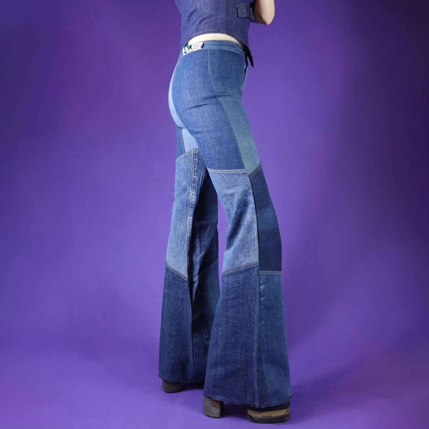 Vintage 1970s DEADSTOCK Antonio Guiseppe Patchwork Recycled Denim Flares