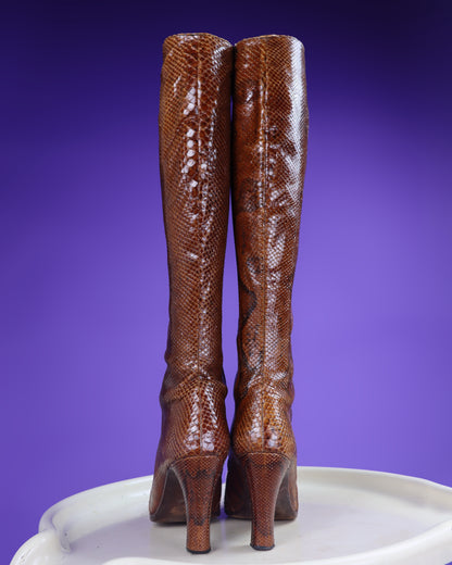 Vintage 1970s Snakeskin High Heeled Boots