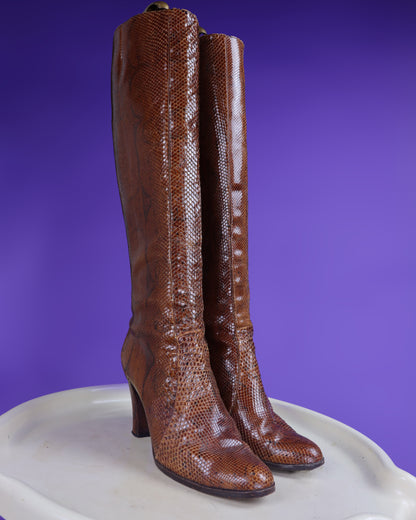 Vintage 1970s Snakeskin High Heeled Boots