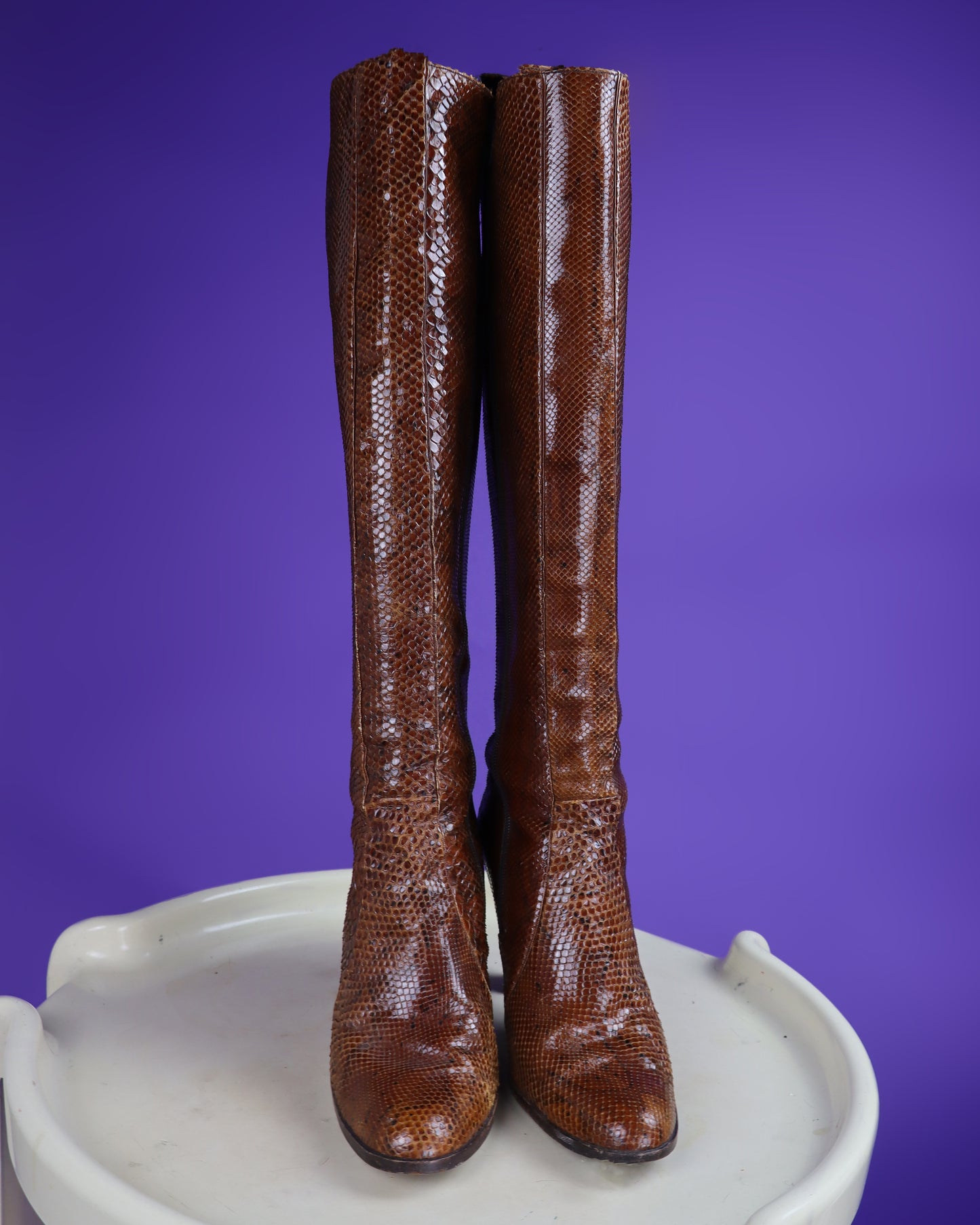 Vintage 1970s Snakeskin High Heeled Boots