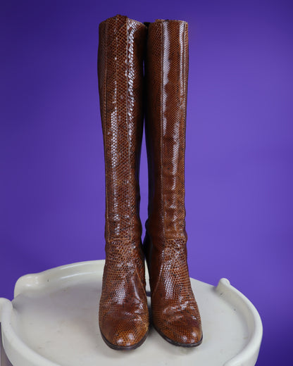 Vintage 1970s Snakeskin High Heeled Boots