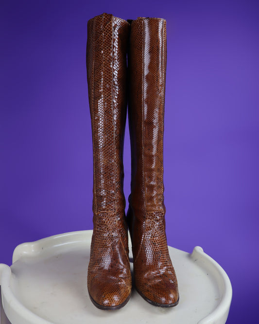 Vintage 1970s Snakeskin High Heeled Boots