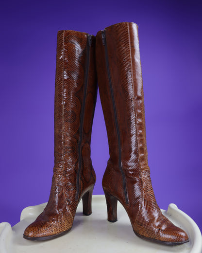 Vintage 1970s Snakeskin High Heeled Boots