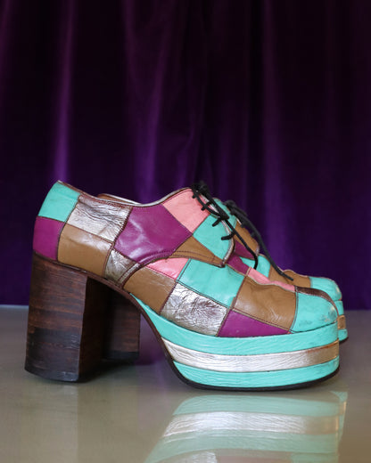 RARE Vintage 1970s Patchwork Platform Shoes Stacks