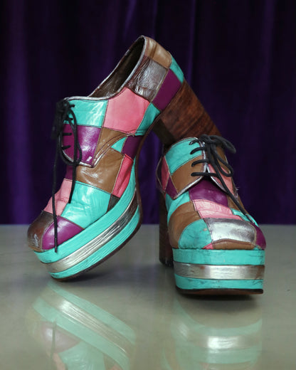 RARE Vintage 1970s Patchwork Platform Shoes Stacks