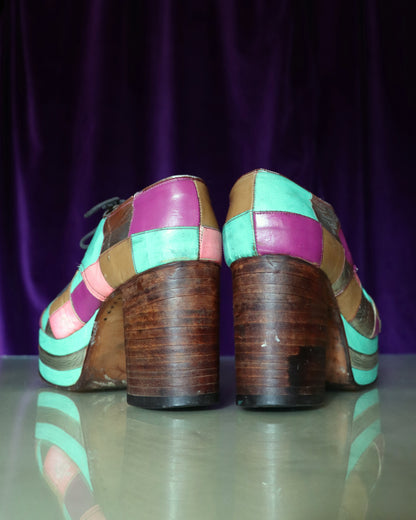 RARE Vintage 1970s Patchwork Platform Shoes Stacks