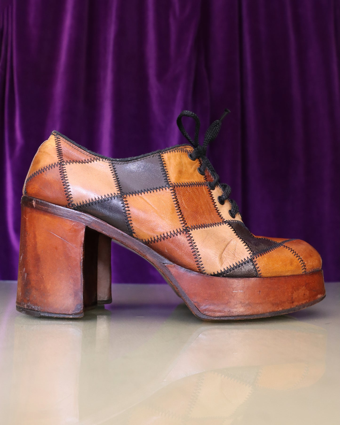 RESERVED Vintage 1970s Patchwork Platform Shoes