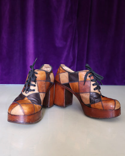 RESERVED Vintage 1970s Patchwork Platform Shoes