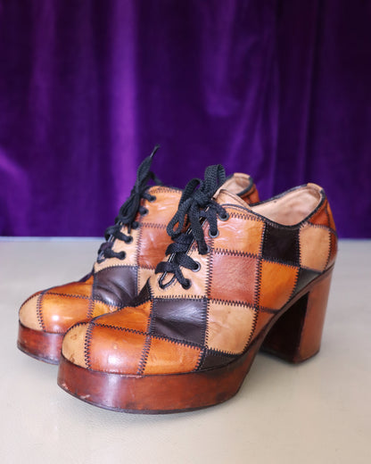 RESERVED Vintage 1970s Patchwork Platform Shoes