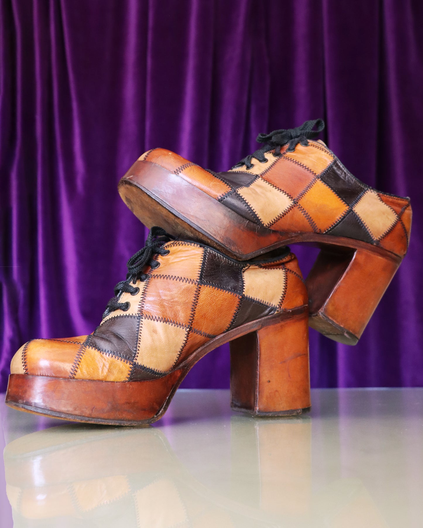 RESERVED Vintage 1970s Patchwork Platform Shoes