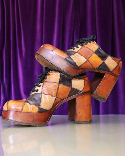 RESERVED Vintage 1970s Patchwork Platform Shoes