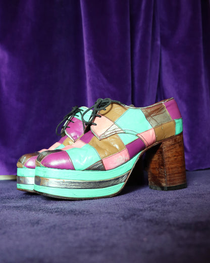 RARE Vintage 1970s Patchwork Platform Shoes Stacks