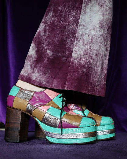RARE Vintage 1970s Patchwork Platform Shoes Stacks