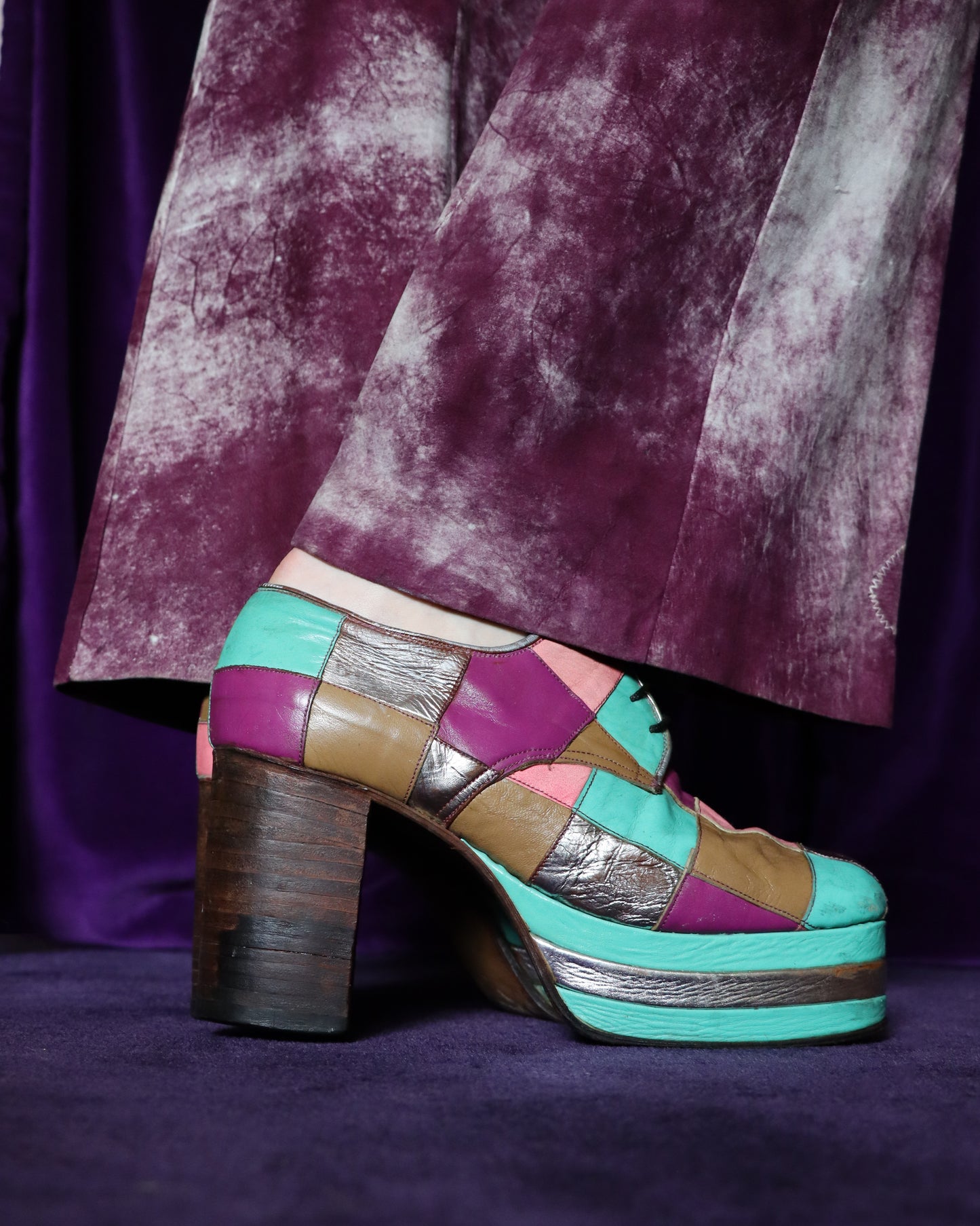 RARE Vintage 1970s Patchwork Platform Shoes Stacks