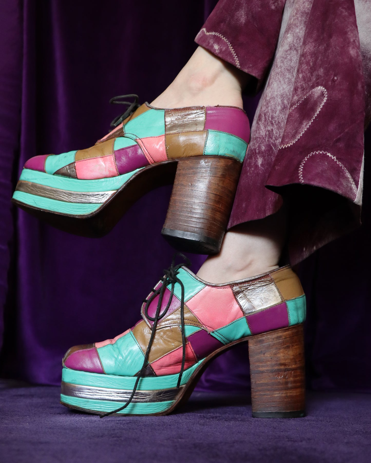 RARE Vintage 1970s Patchwork Platform Shoes Stacks