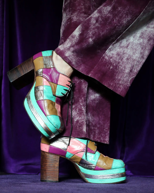 RARE Vintage 1970s Patchwork Platform Shoes Stacks