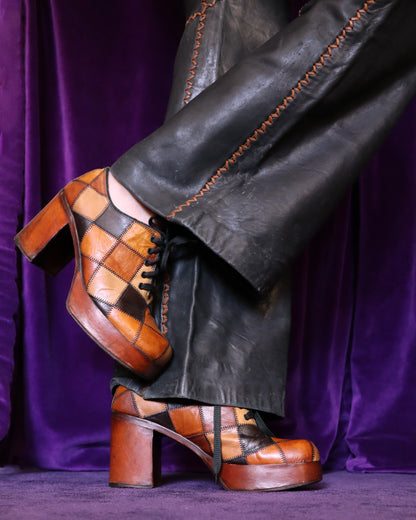 RESERVED Vintage 1970s Patchwork Platform Shoes
