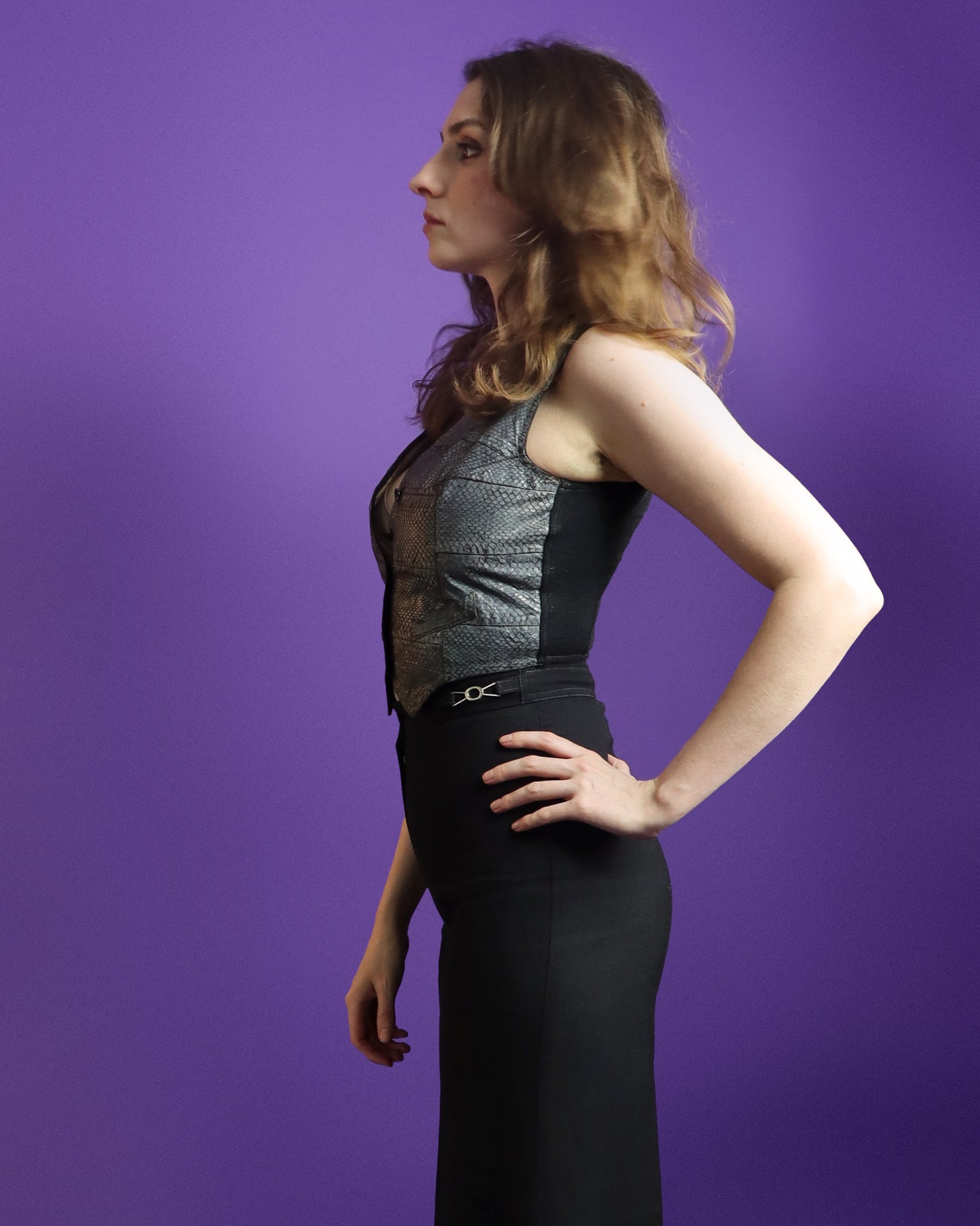 Vintage 1960s 1970s Ossie Clark Grey Snakeskin Waistcoat