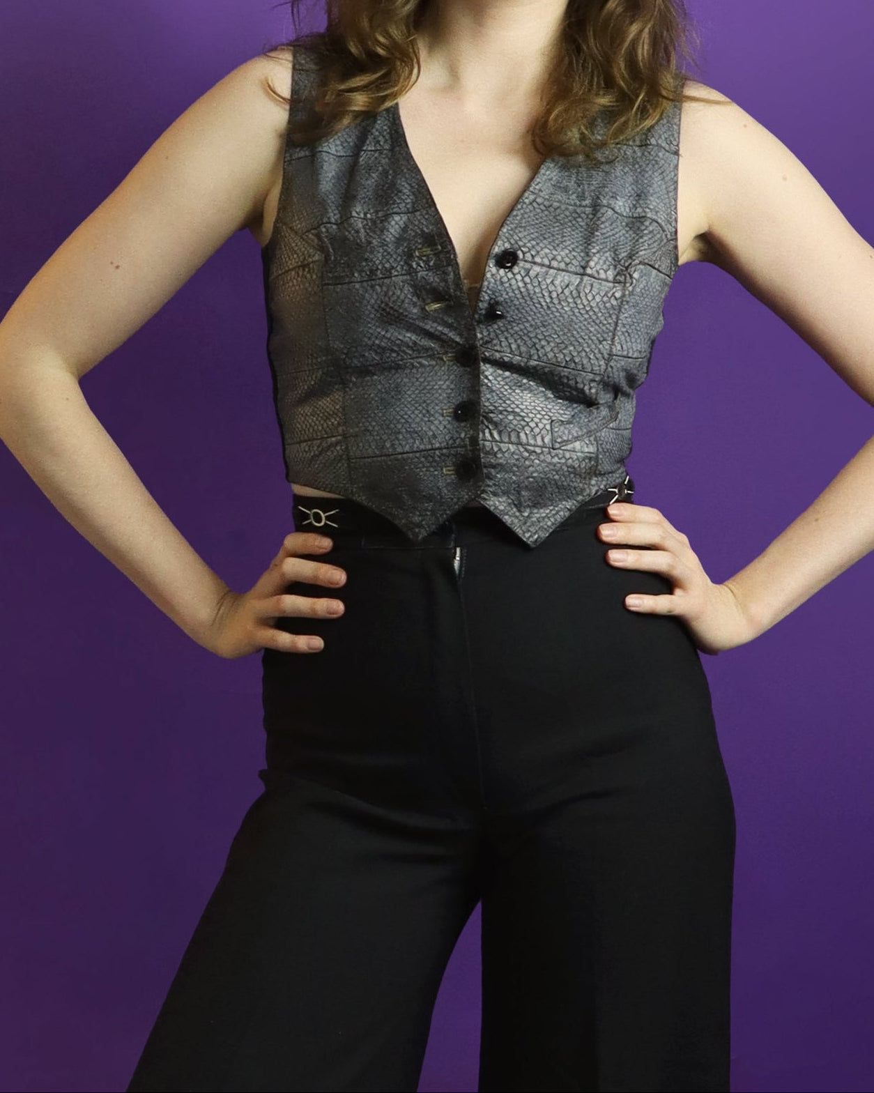 Vintage 1960s 1970s Ossie Clark Grey Snakeskin Waistcoat