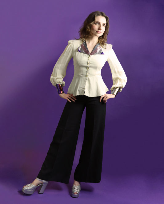 Vintage 1970s Peepers Lurex Trim Glam Rock Blouse