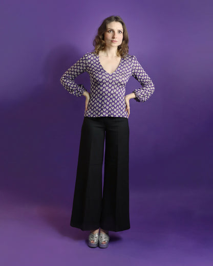 Vintage 1970s Purple Love Heart Lurex Blouse