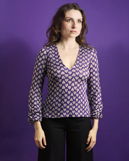 Vintage 1970s Purple Love Heart Lurex Blouse