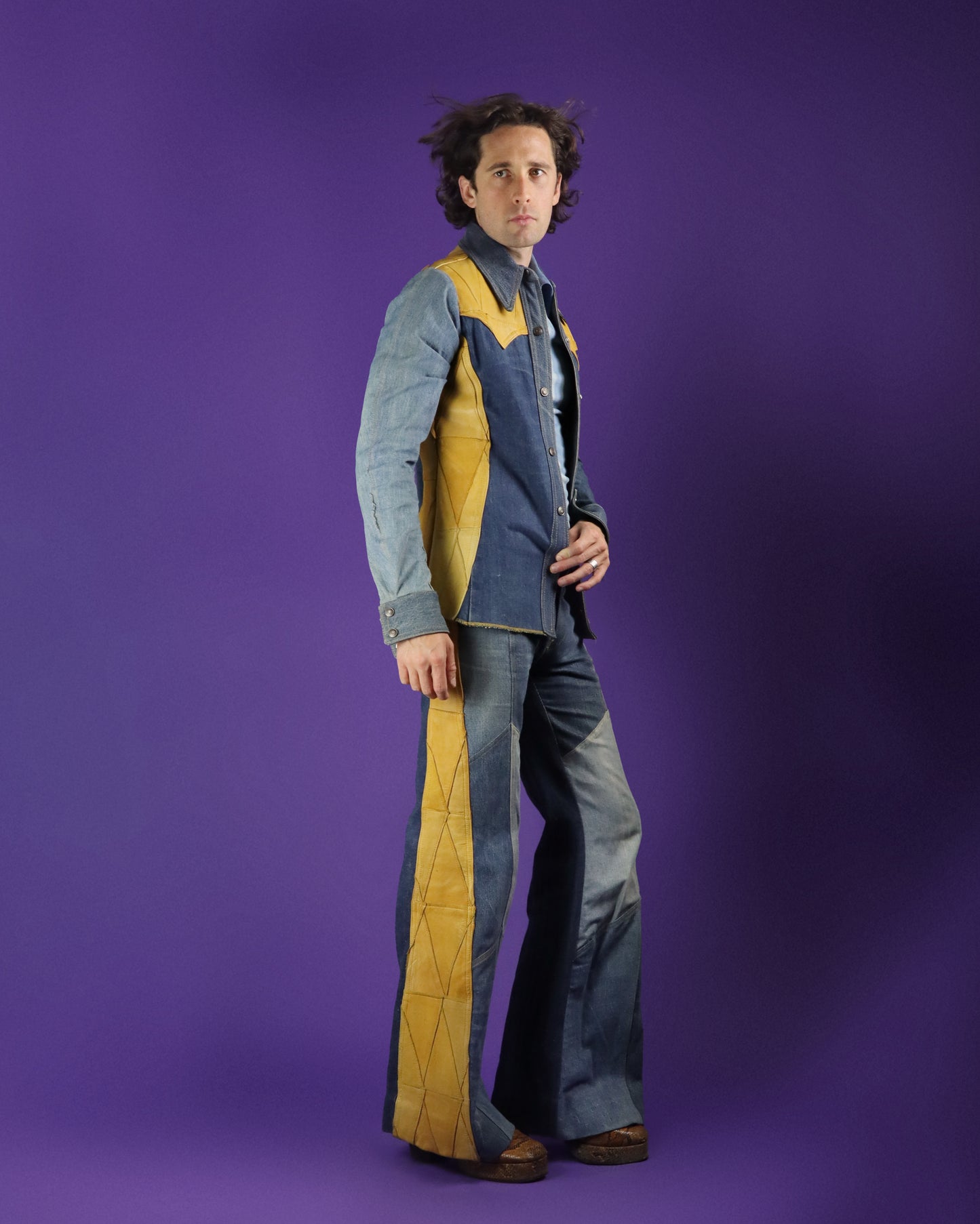 Vintage 1970s Antonio Guiseppe Denim and Leather "SIDEWINDER" Suit