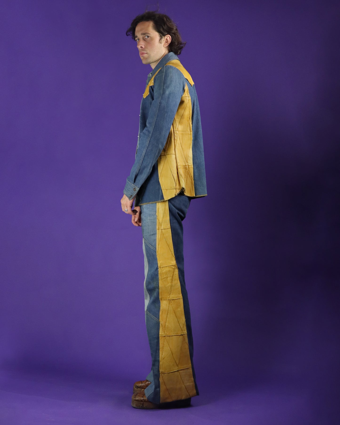 Vintage 1970s Antonio Guiseppe Denim and Leather "SIDEWINDER" Suit