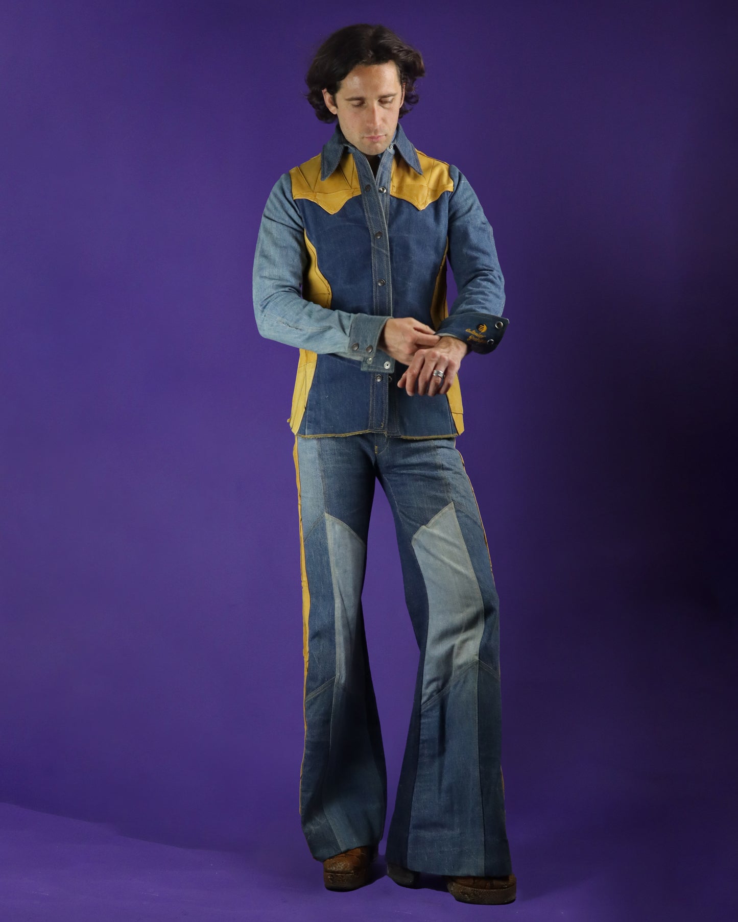 Vintage 1970s Antonio Guiseppe Denim and Leather "SIDEWINDER" Suit