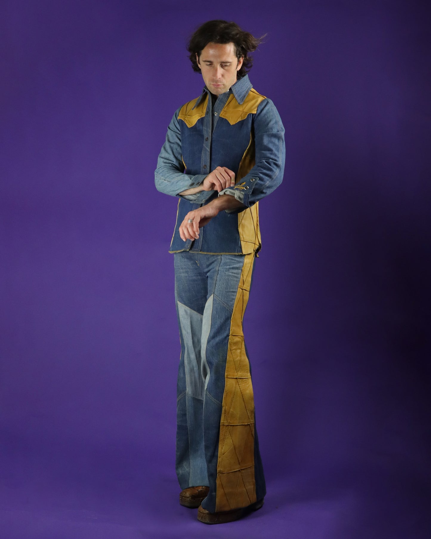 Vintage 1970s Antonio Guiseppe Denim and Leather "SIDEWINDER" Suit