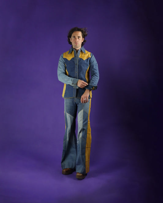 Vintage 1970s Antonio Guiseppe Denim and Leather "SIDEWINDER" Suit