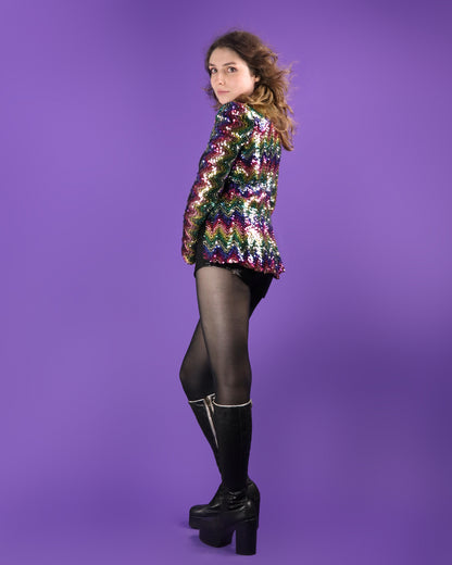 Vintage 1970s Biba Rainbow Sequin Bolero Jacket