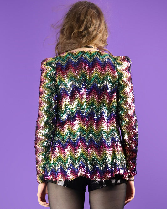 Vintage 1970s Biba Rainbow Sequin Bolero Jacket