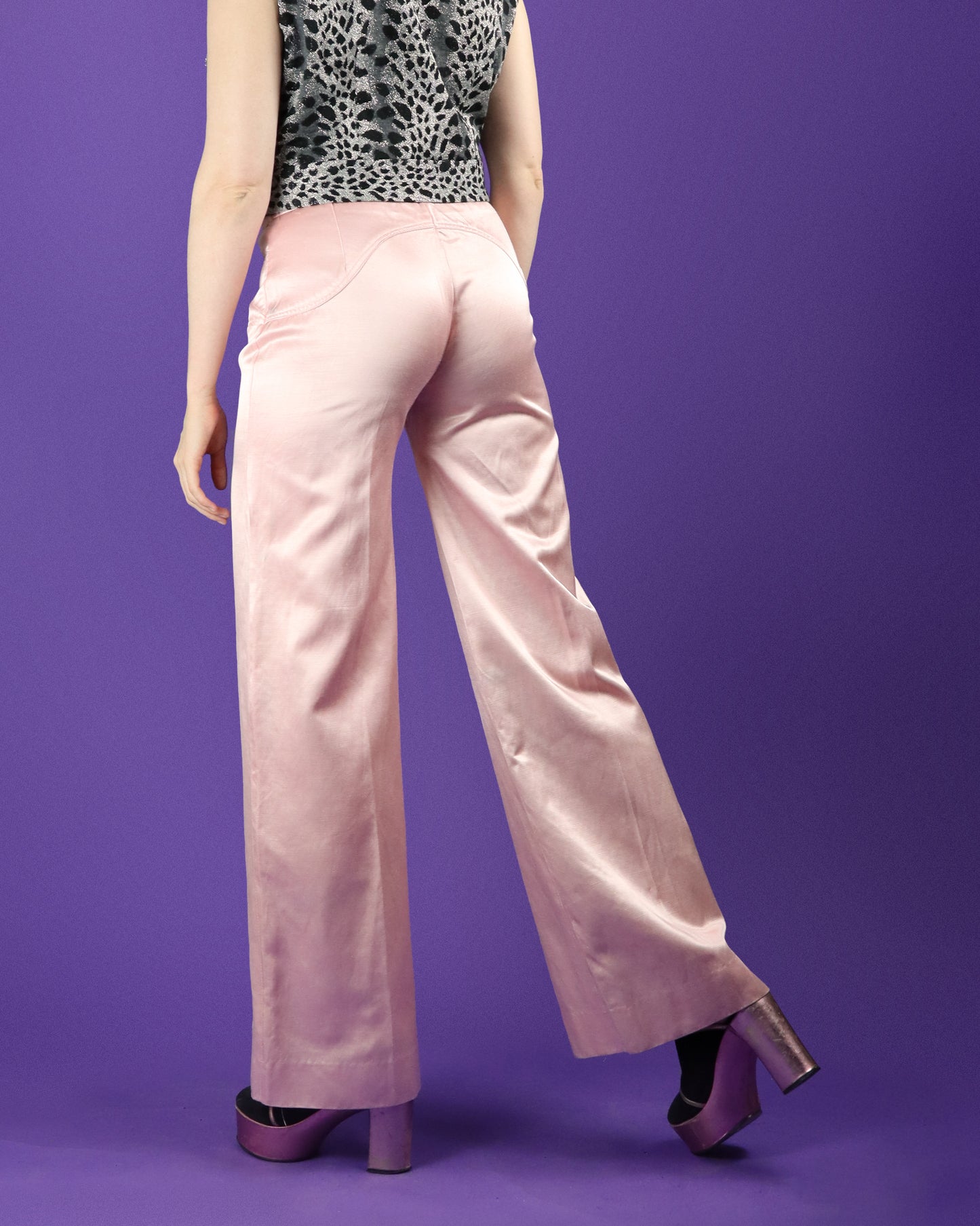 Vintage 1970s Jeff Banks Pink Satin Flares