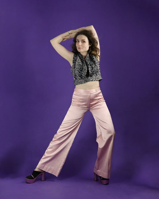 Vintage 1970s Jeff Banks Pink Satin Flares