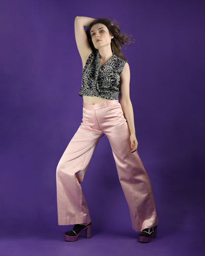 Vintage 1970s Jeff Banks Pink Satin Flares