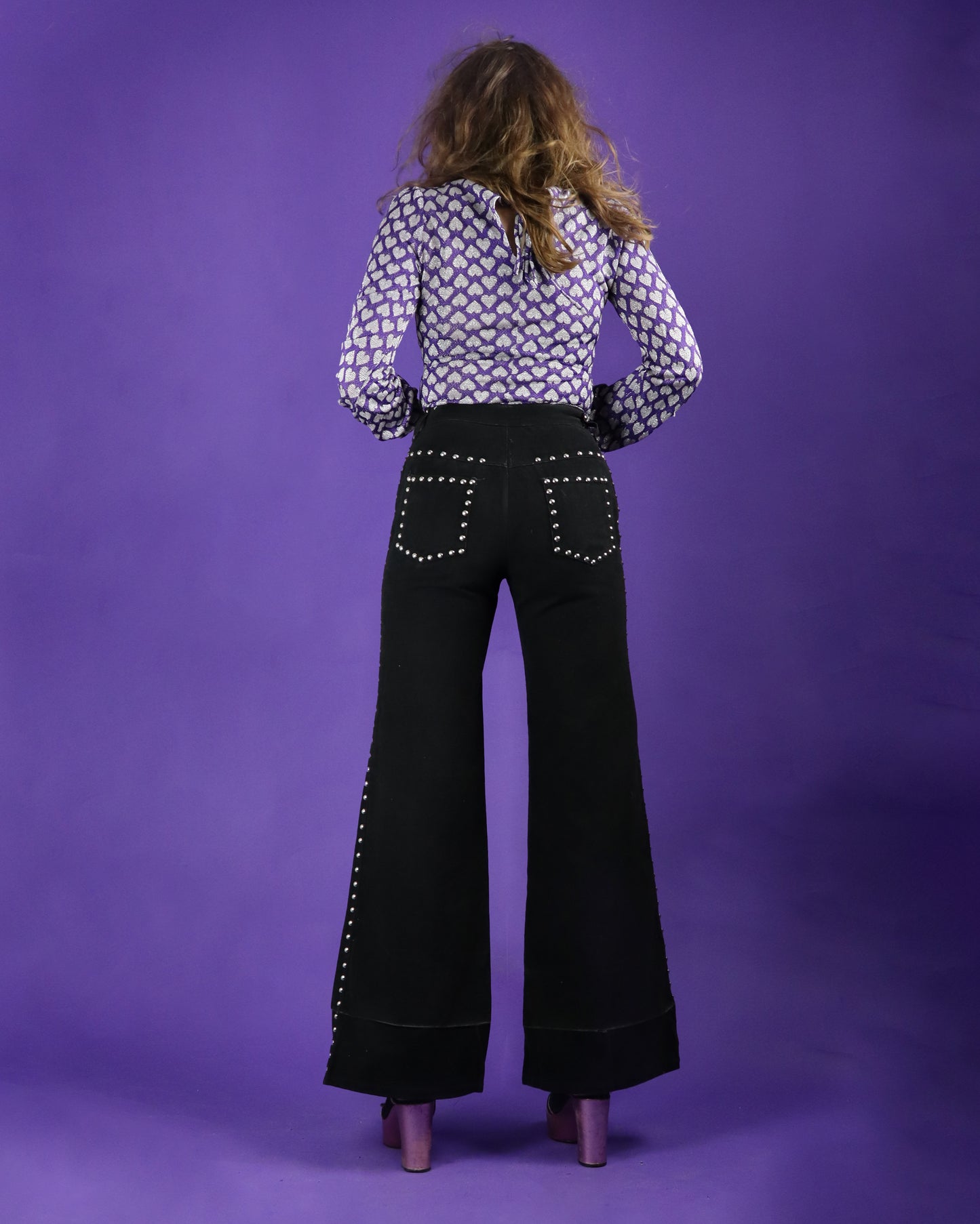 Vintage 1970s Roncelli Studded Black Flares Jeans