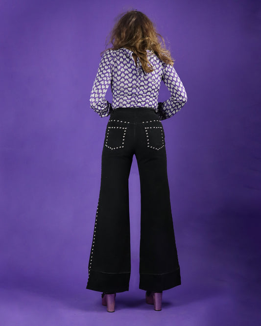 Vintage 1970s Roncelli Studded Black Flares Jeans