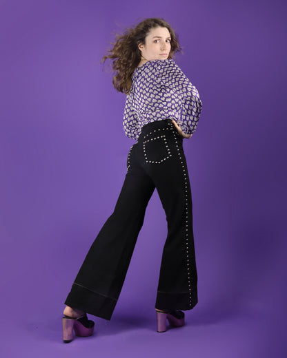 Vintage 1970s Roncelli Studded Black Flares Jeans