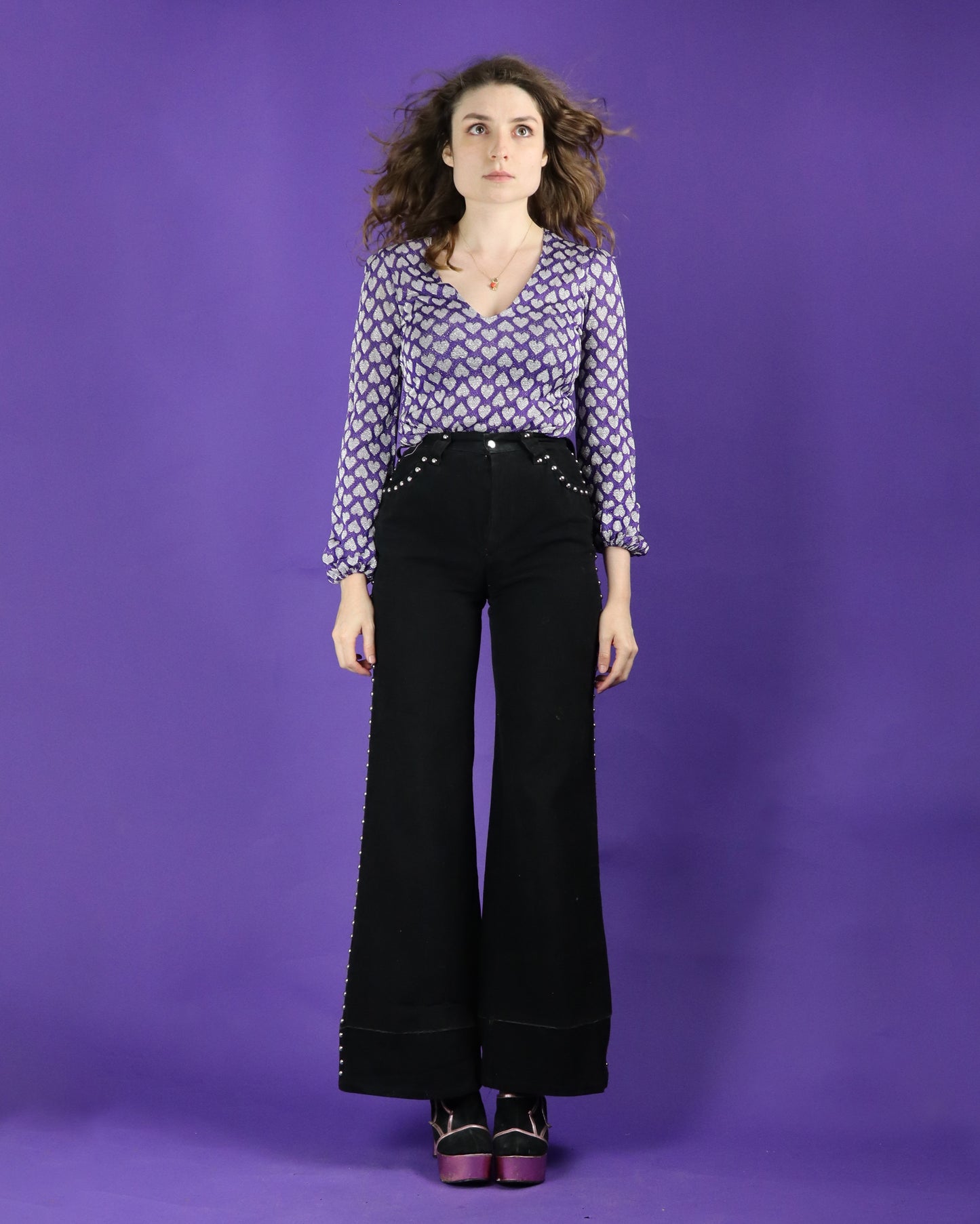 Vintage 1970s Roncelli Studded Black Flares Jeans