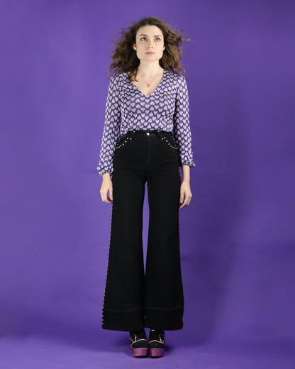 Vintage 1970s Roncelli Studded Black Flares Jeans