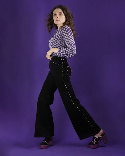 Vintage 1970s Roncelli Studded Black Flares Jeans