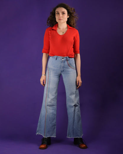 Vintage 1970s Faded Glory Rainbow Denim Flares