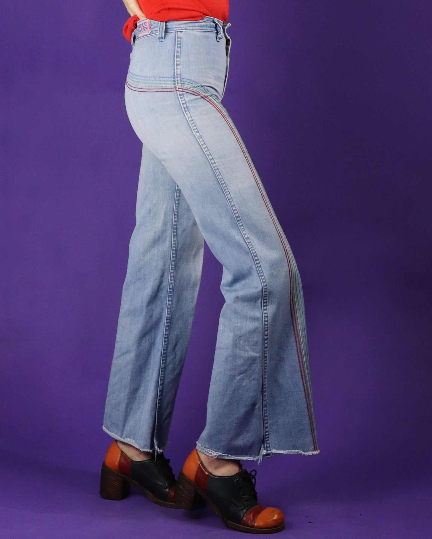 Vintage 1970s Faded Glory Rainbow Denim Flares