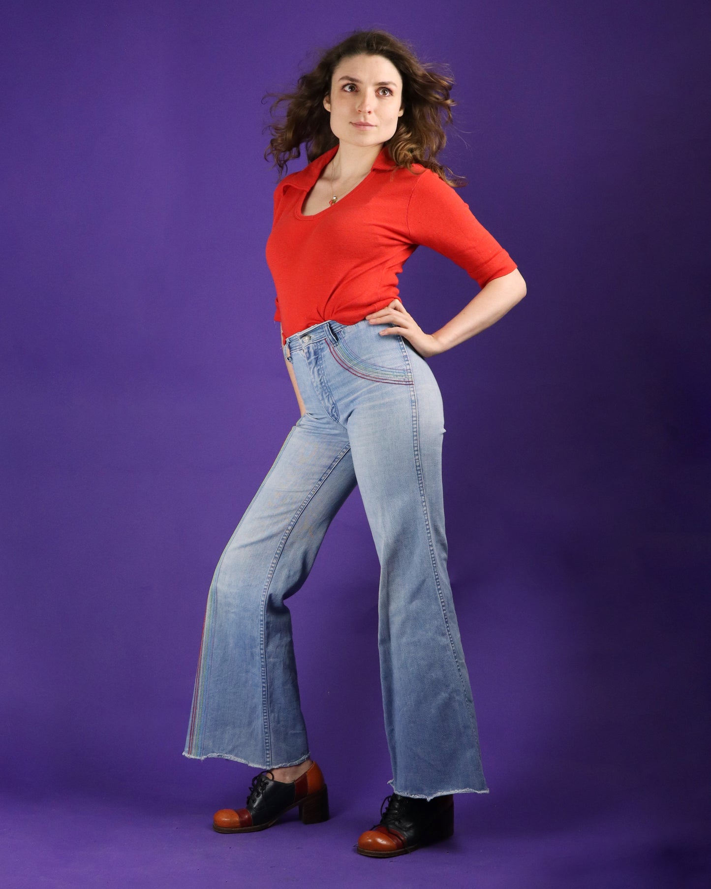 Vintage 1970s Faded Glory Rainbow Denim Flares
