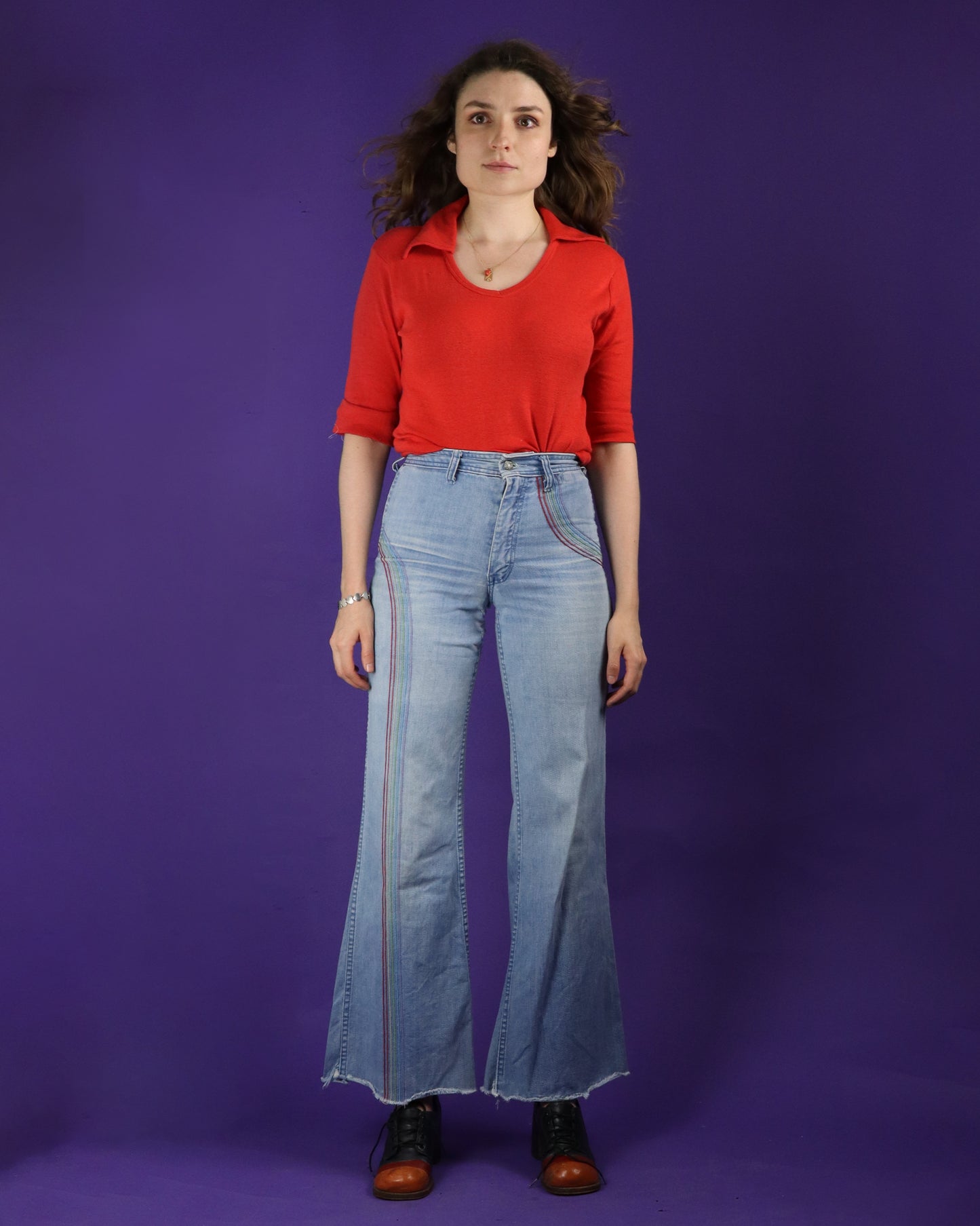 Vintage 1970s Faded Glory Rainbow Denim Flares