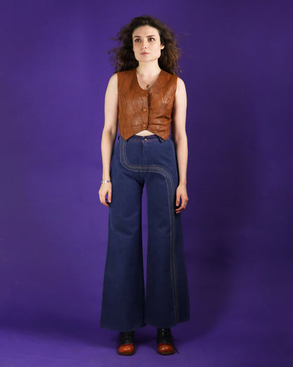 Vintage 1970s Tan Patchwork Leather Waistcoat